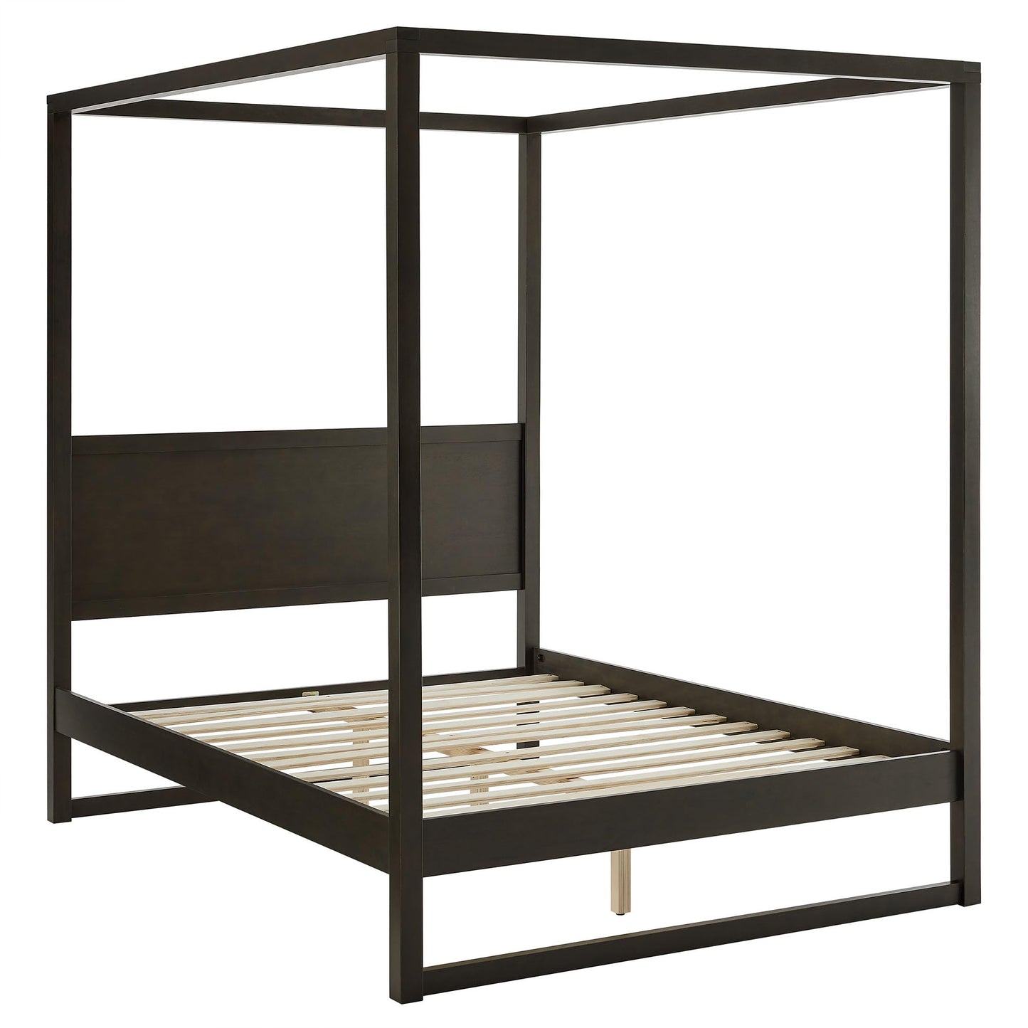 Modway Alva Queen Size 4-Post Wood Platform Canopy Bed in Smoked Oak – with with Headboard and Solid Rubberwood Frame
