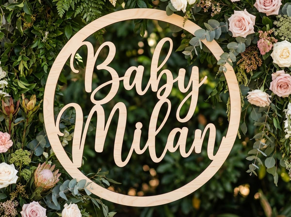 Professional Artwork Personalized Round Wood Sign, Laser Cut, Free Previews During Customization. Natural Wood Color, Sizes 12-36"