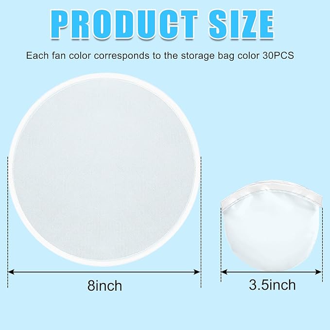 Mototo 36 Pieces Foldable Flying Disc Fans with Bag Folding Pocket Toy Set DIY Creative Gift Handheld Fabric Fan for Fun Party Favors Summer Outdoor Activity Game Halloween, White