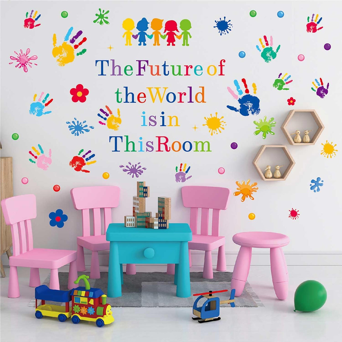 CharmFlo Inspirational Wall Decals for Kids Motivational Classroom Decor with Removable Quotes The Future of The World is in This Room Peel and Stick Wall Stickers Bedroom Nursery School Playroom