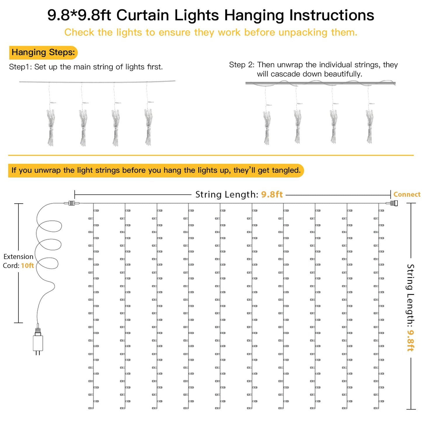 suddus Curtain Lights for Bedroom, 300 Led 9.8x9.8ft Curtain Lights for Backdrop, Curtain String Lights for Christmas, Dorm, Wall, Backdrop, Window, Wedding, Party, Birthday Decor, Warm White