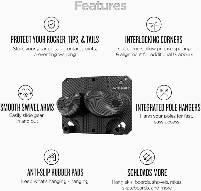 Ultimate Ski & Snowboard Wall Rack | Secure, Non-Slip Storage | Fits Any Ski/Board | Garage Organization | Ski Storage Rack | Snowboard Storage Rack | Winter Gear Organizer | 3 Pck