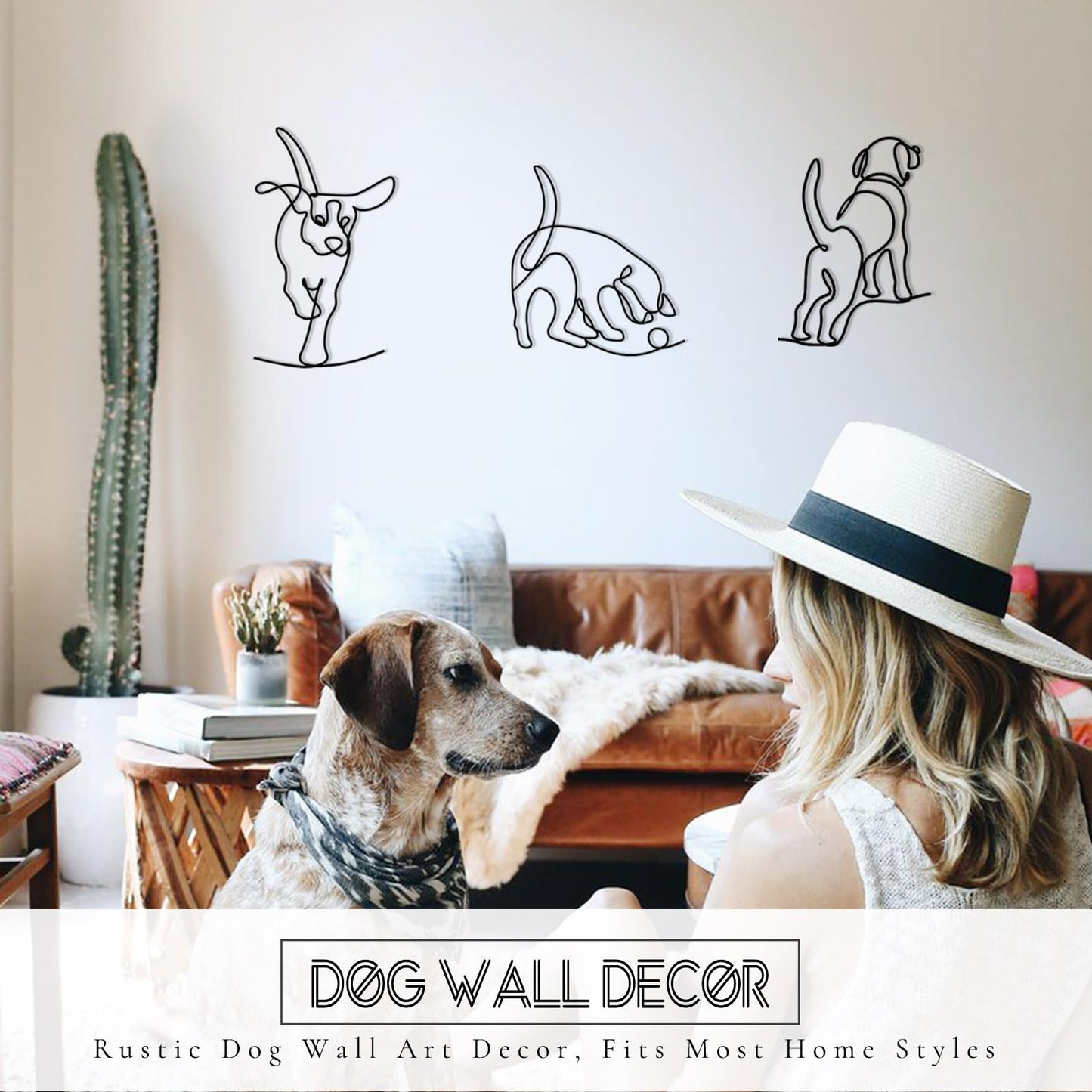 TYLCC Black Metal Dog Wall Decor Minimalist Abstract Dog Wall Art Line Drawing Art for Living Room Bedroom Decorations (Lovable)
