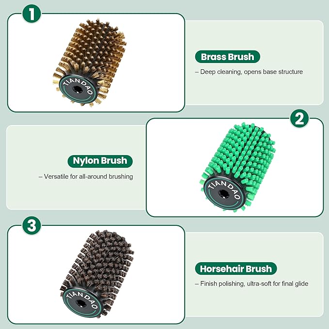 Ski Snowboard Roto Brush Kit with Quick-Change Axle 3 Professional Brushes: Brass, Horsehair, Nylon for Waxing (100mm Length)