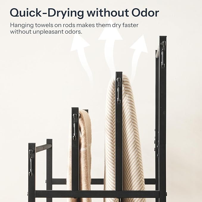 HOOBRO 4-Tier Free Standing Towel Rack for Bathroom, Blanket Rack Stand, 23.6" L x 15.9" W x 40.7" H, Freestanding Quilt Stand, Blanket Display Holder for Bedroom, Industrial Style, Black BK07LB01