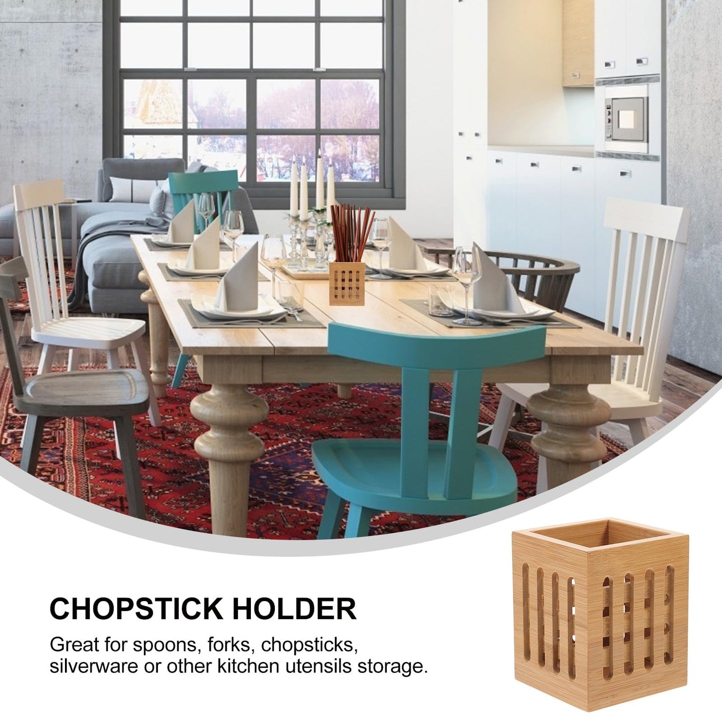 DOITOOL Bamboo Utensil Holder Wood Kitchen Utensil Holder for Napkin Spoon Chopstick Drying Rack Spatula Storage Organizer for Countertop Kitchen Decor