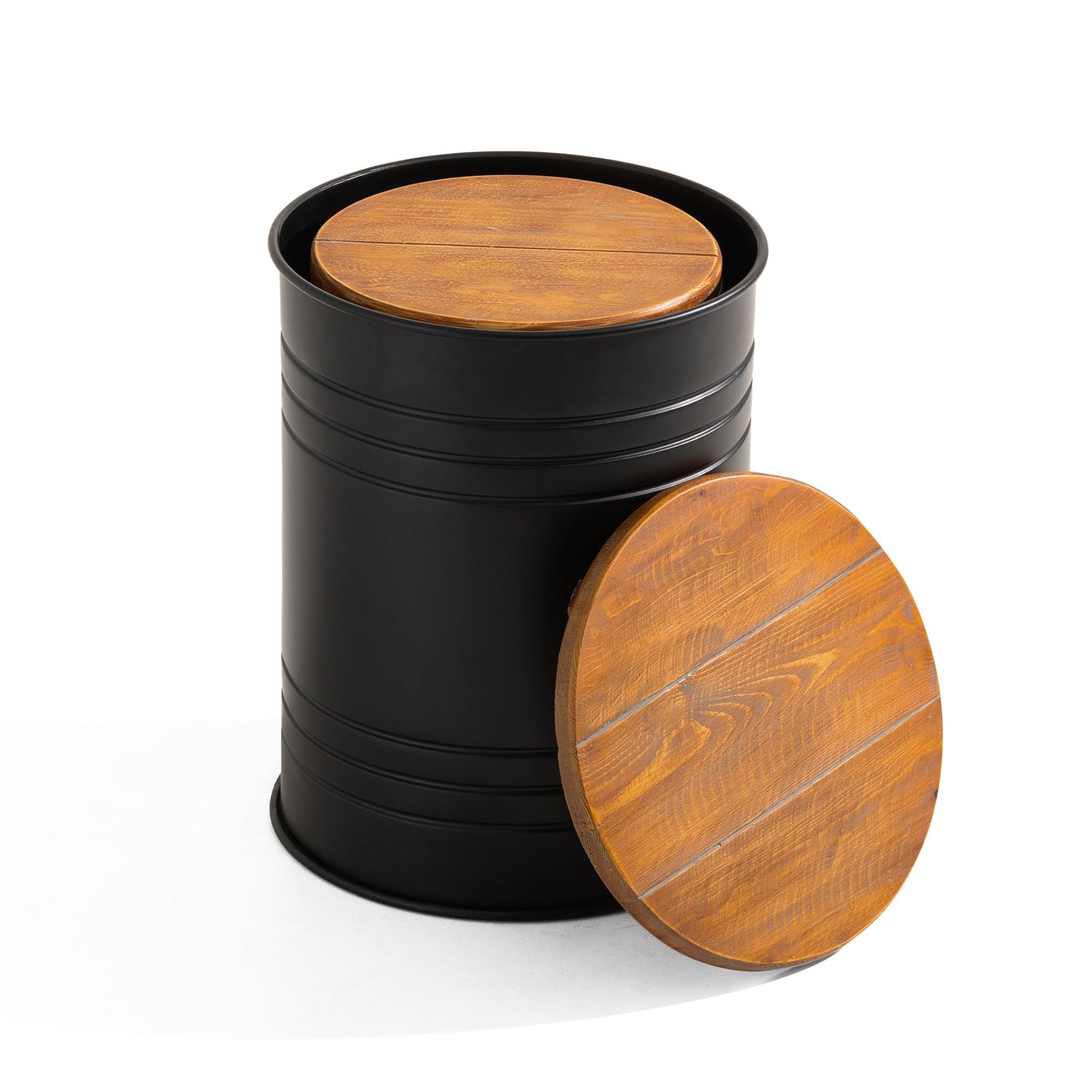 Glitzhome Nesting Tables for Living Room, Round Coffee Tables Set of 2, Metal Farmhouse Small Accent End Table with Storage and Lid for Bedroom Office Plant Stander, Black
