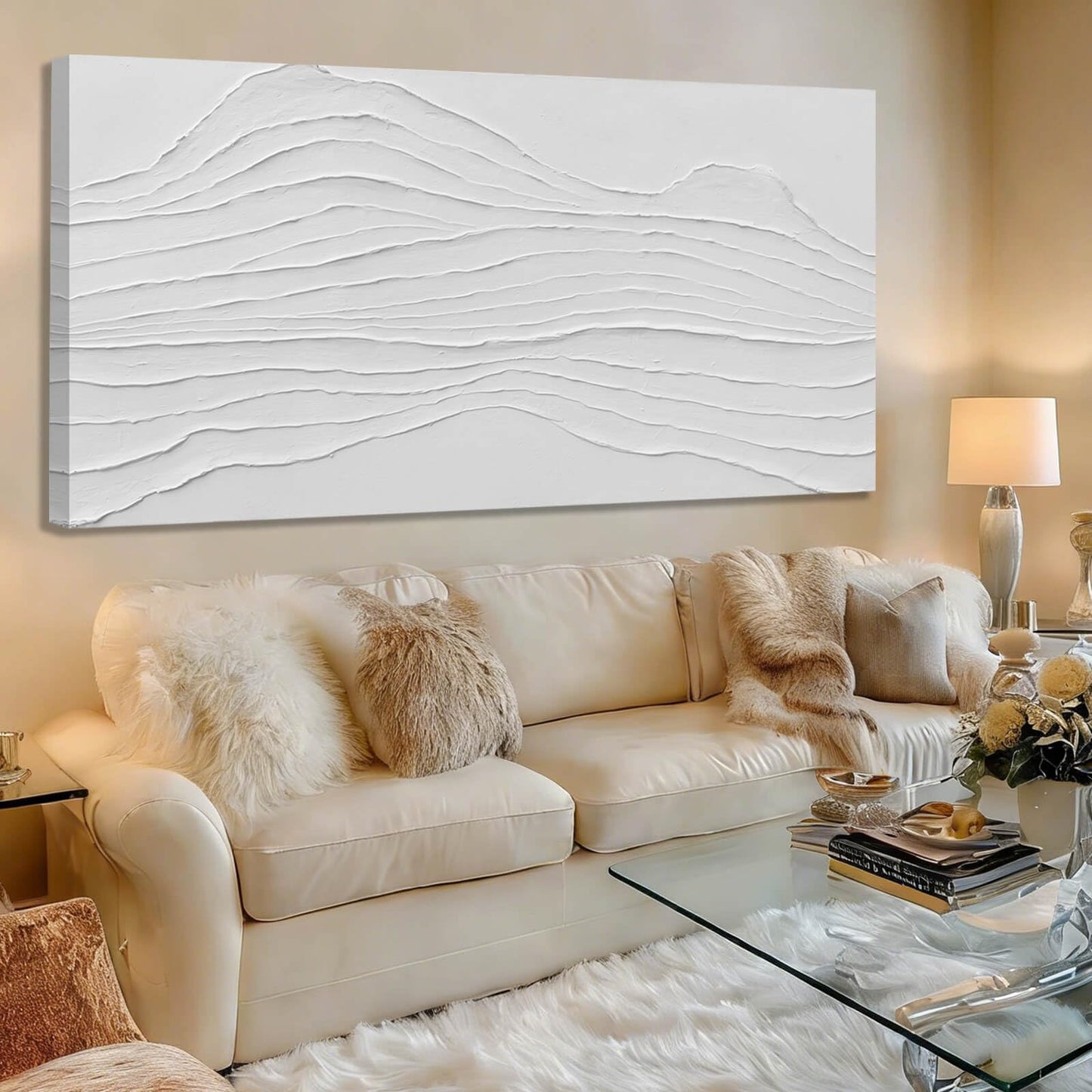 GAIDUOMAI Large Abstract Wall Decor White Line Wall Art Textured Minimalist Poster Contemporary Wall Painting for Living Room Office Bedroom 29"x 58" Hallway Decor
