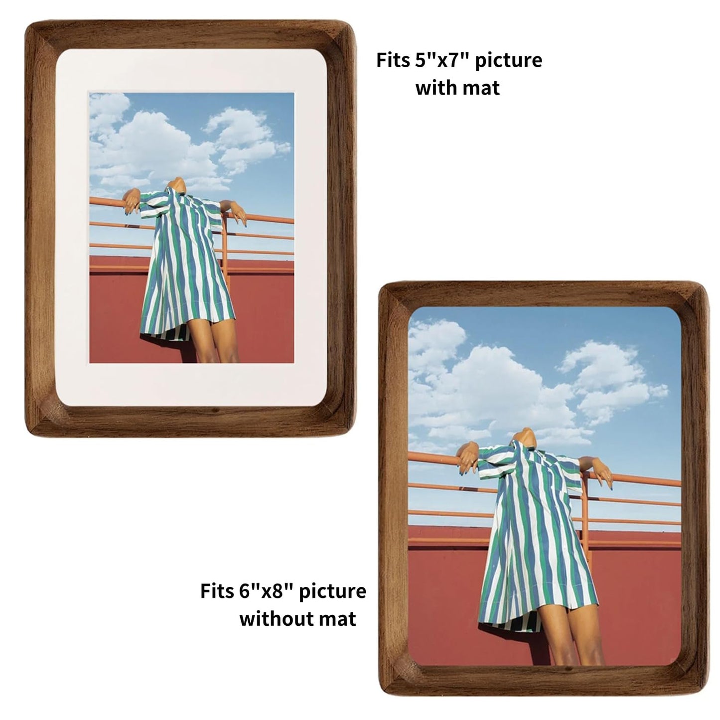 FLECHAZO 6x8 Picture Frame Wood with 5x7 Mat, Natural Solid Walnut Wooden 6 by 8 Photo Frames for Tabletop or Wall Mounting Display