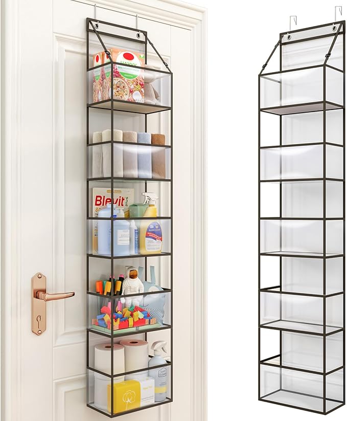 Fixwal Over The Door Hanging Pantry Organizer - 5-Shelf Room Storage With Clear Plastic Pockets for Behind The Door - Large Capacity for Closet, Bedroom, Bathroom (Grey)