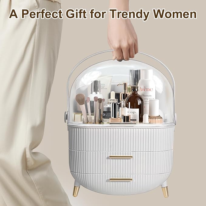 YGJT Makeup Organizer, Skincare Organizer for Vanity with Drawers, Makeup Storage Box, Large Capacity Cosmetic Display Cases Makeup Storage Box for Bedroom, Bathroom, Ideal Gifts for Women(White)