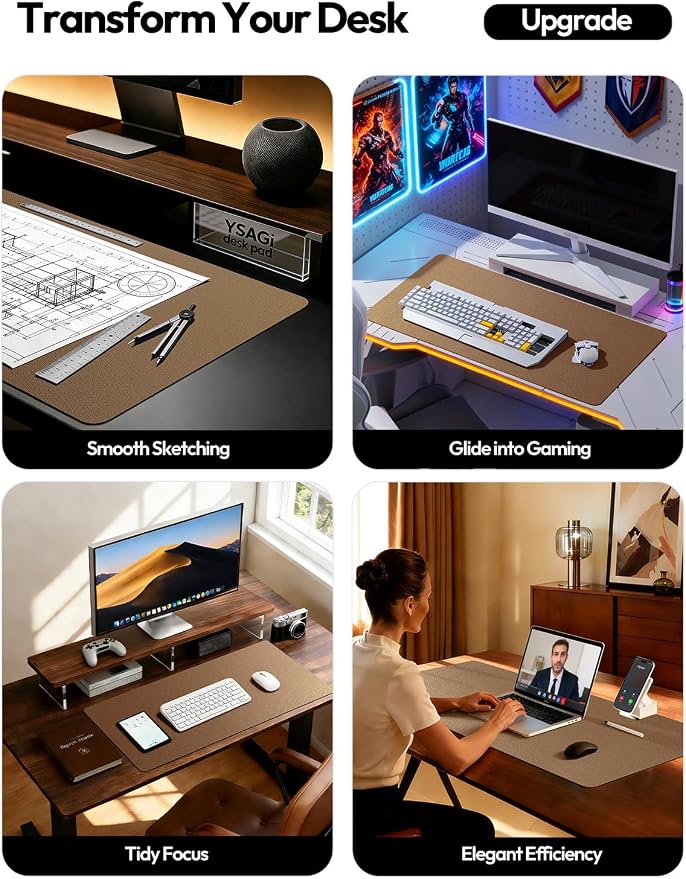 YSAGi Leather Desk Pad Protector, Office Desk Mat, Large Mouse Pad, Non-Slip PU Leather Desk Blotter, Laptop Desk Pad, Waterproof Desk Writing Pad for Office and Home (Shiny Bronze, 47" x 17")