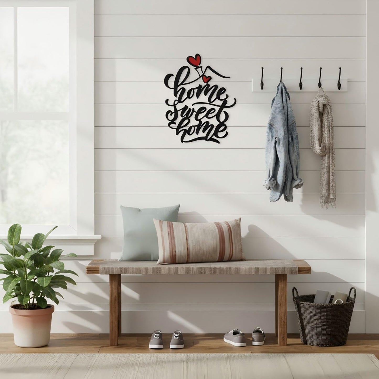 AIM & GGKK Home Sweet Home Wall Art, Metal Calligraphy Sign with Red Heart Accent - Rustic Farmhouse Wall Decor for Living Room, Entryway, Kitchen | 14.8" x 12.2" Black Metal | Easy Hang | Housewarming Gifts for New Homeowners