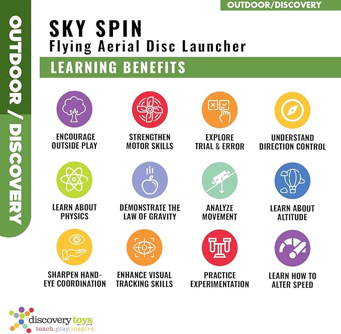 Discovery Toys Sky Spin Flying Aerial Disc Launcher | 2 Large Wings Kid-Powered Learning | STEM Toy Early Childhood Development 6 Years and Up | Summer Toy
