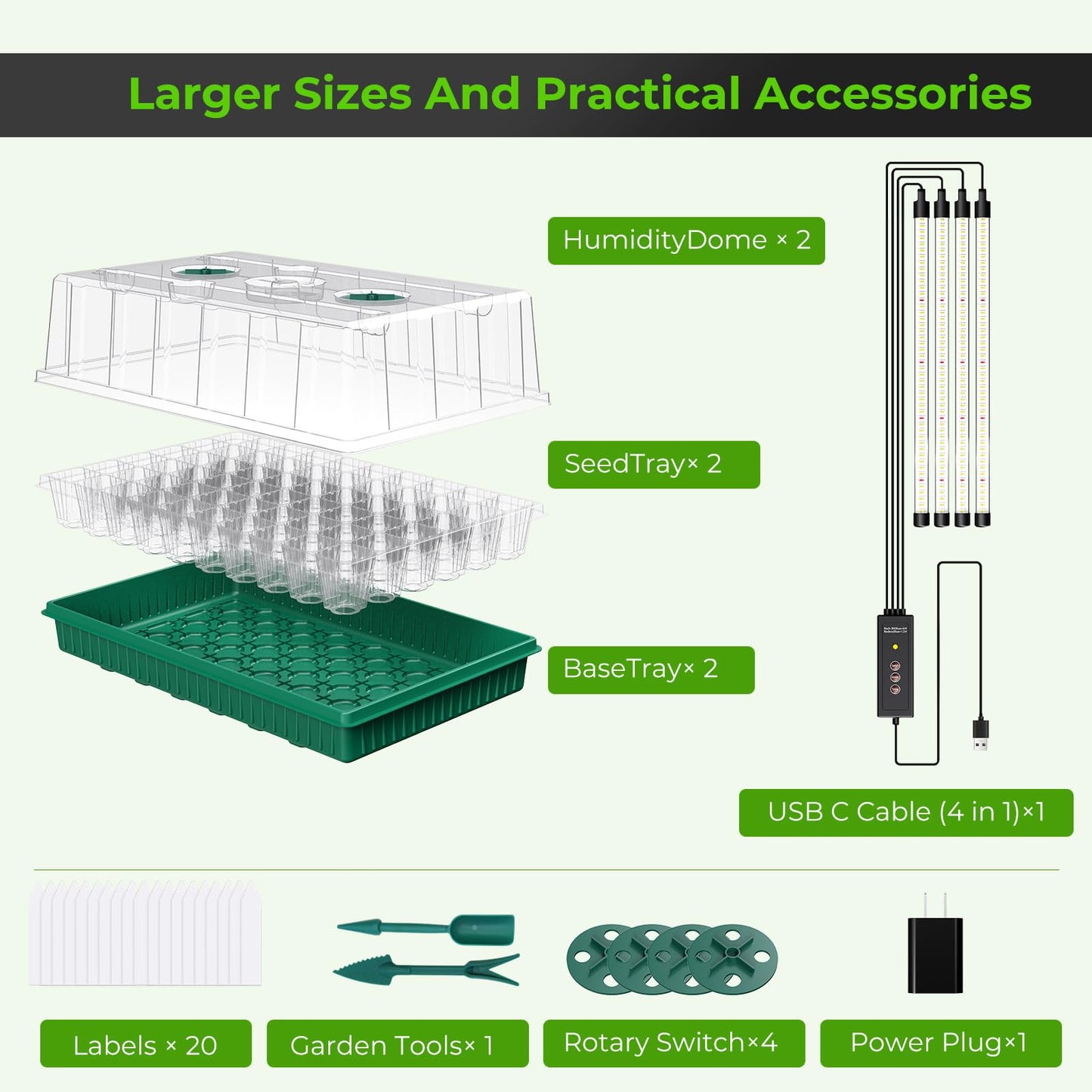 120 Cells Seed Starter Tray with Grow Light, Smart Timer， Seedling Starter Kit with Humidtiy Dome, 3/6/12H Timer，Germination Kit For all plants including cucumbers, tomatoes etc.Plant Seed（2Pack ）