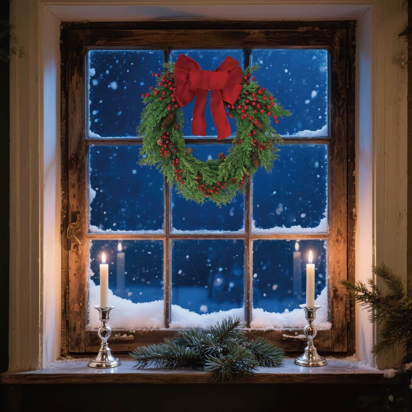 Christmas Wreath for Front Door, Red Bow & Real Pine Cones with Pine Branches & Berries, Artificial Holiday Wreath for Indoor & Outdoor Wall Decor (20 inches)