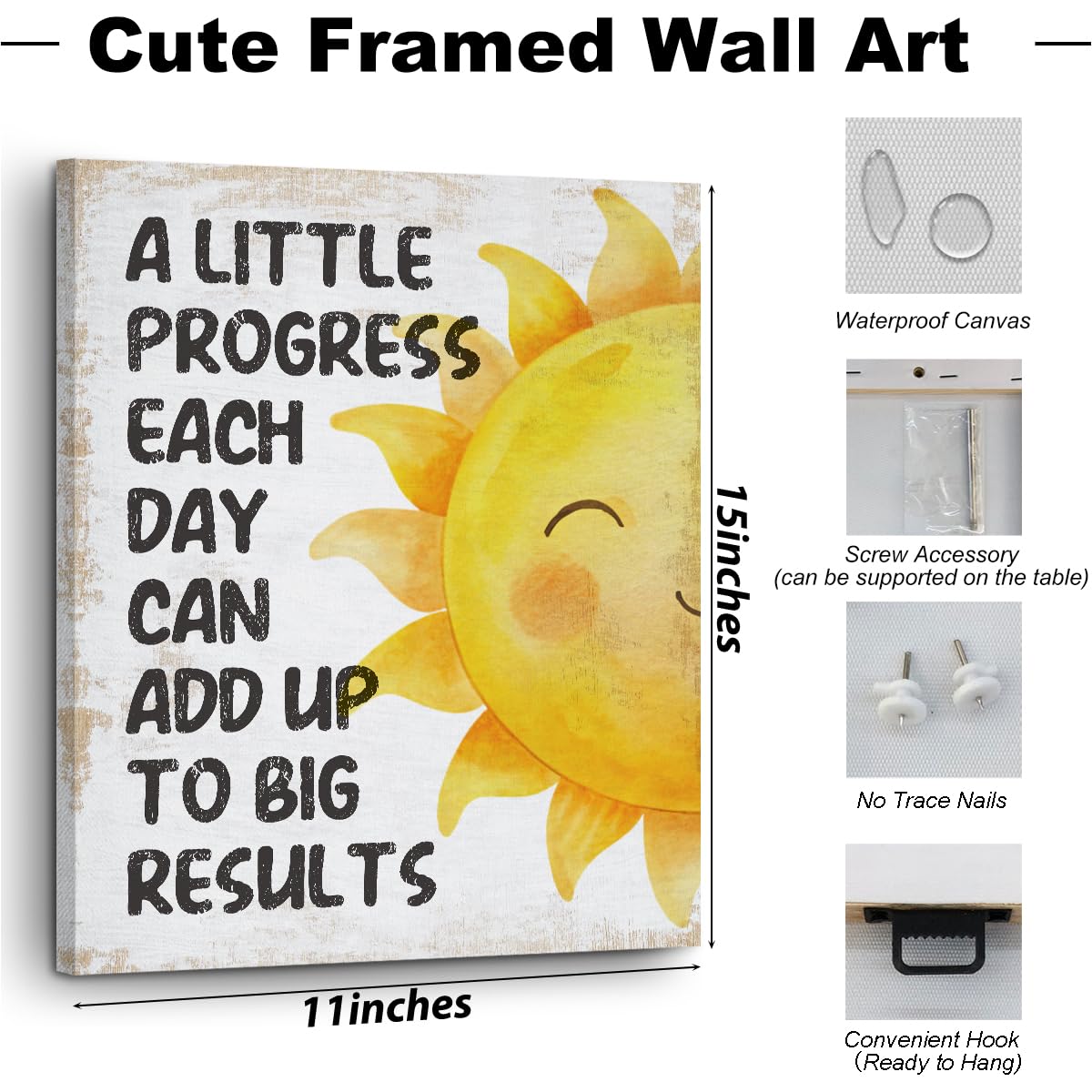 Inspirational Quotes Motivational Office Decor Canvas Wall Art Wall Decor, Affirmations Mental Health Framed Prints Poster Painting Artwork for Home Office Nursery Living Room,11.4x15IN,Ready to Hang