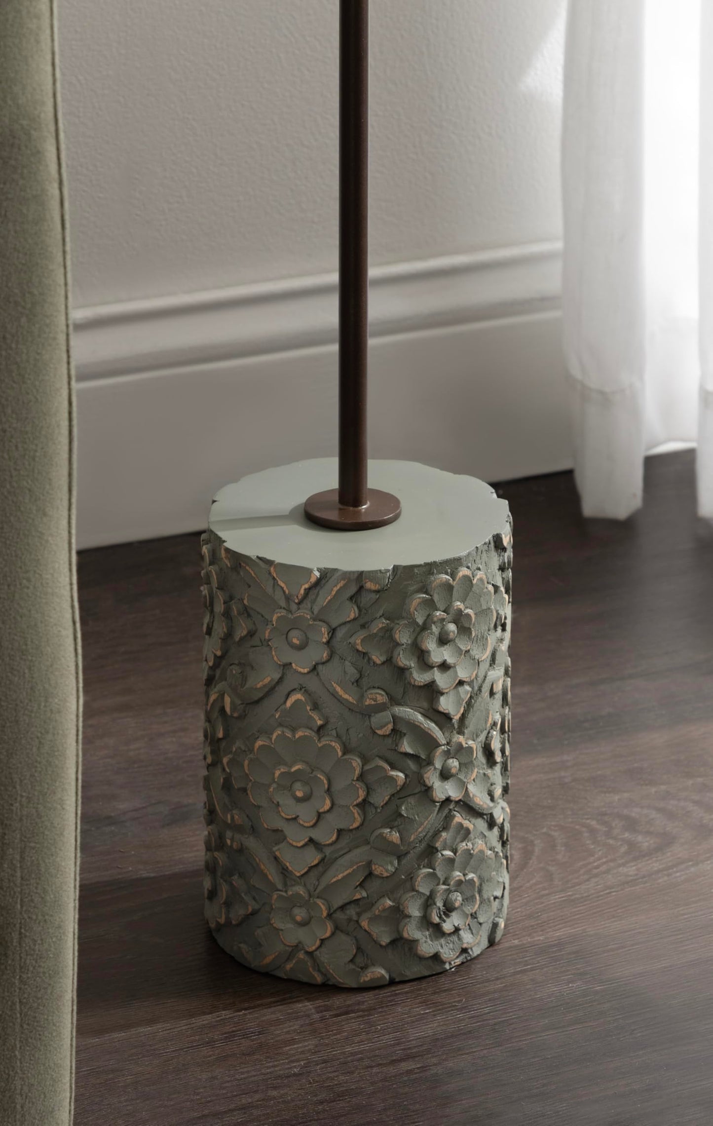Kate and Laurel Joya Modern Round Drink Table with Carved Wood Base, 10 x 10 x 22, Bronze and Green, Transitional Wood and Metal Pedestal Table for Use as Indoor Plant Stand or Living Room Decor