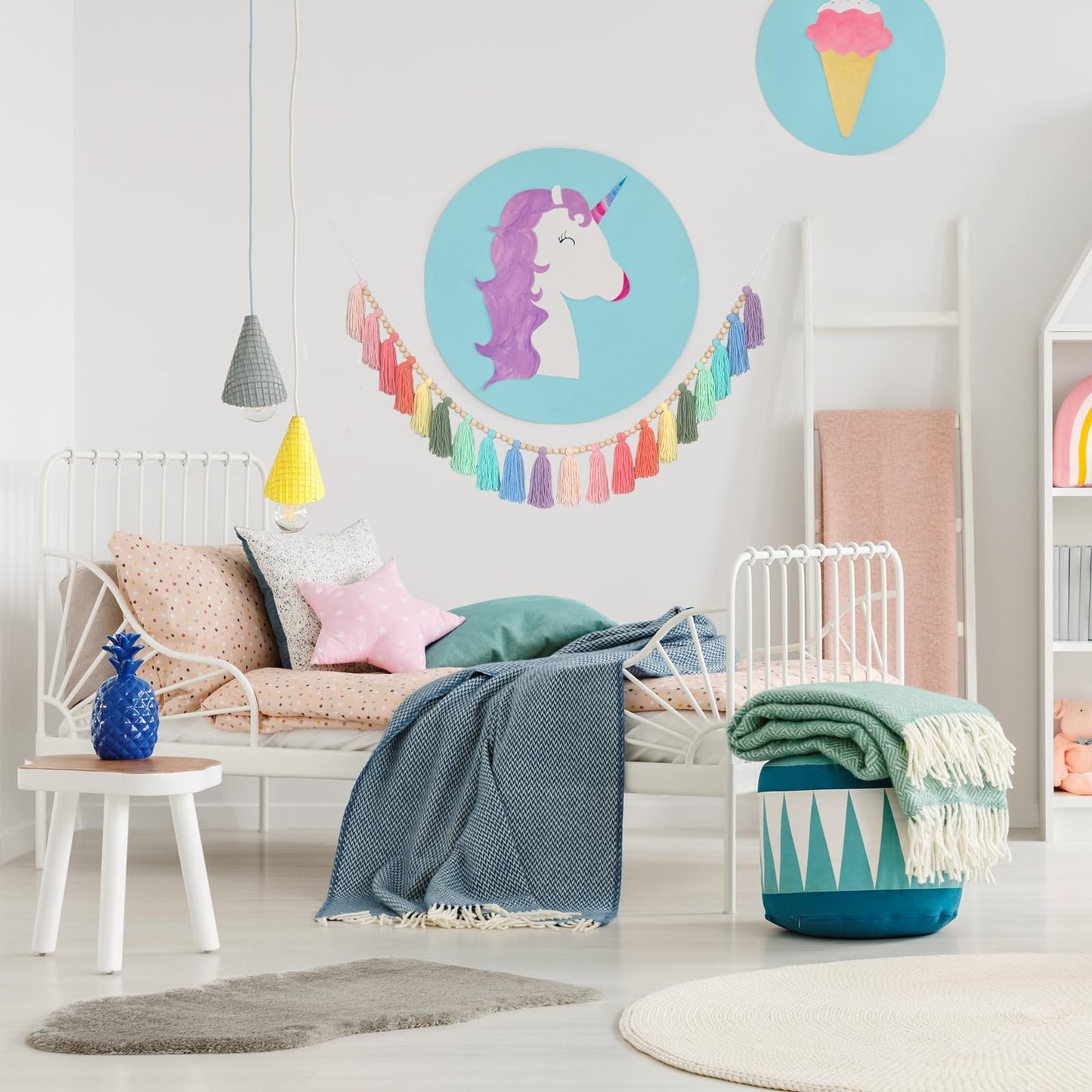 Tasruwat Rainbow Pastel Yarn Wood Bead Tassel Garland Wall Hanging Decor Boho Preppy Bunting Banner Tassels for Spring Easter Nursery Classroom Birthday Party Baby Shower Kids Bedroom Decorations