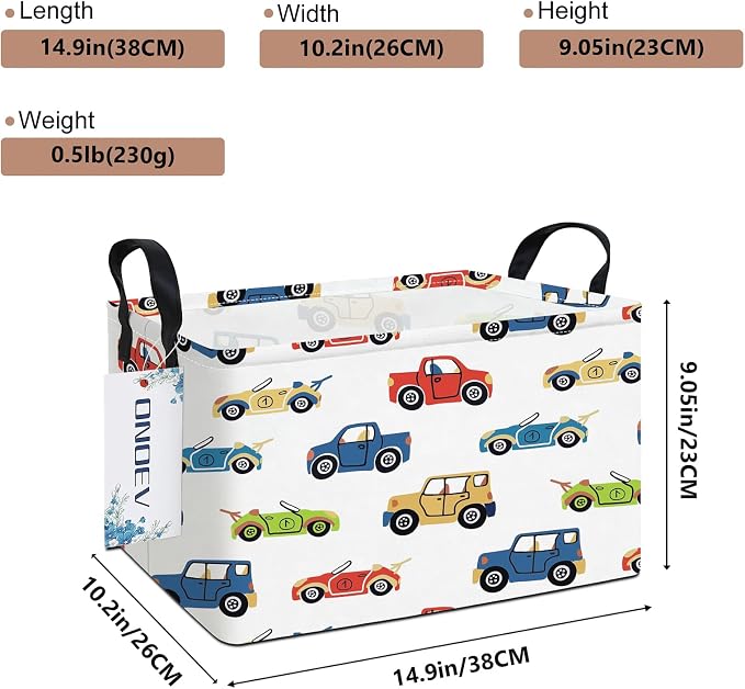 Rectangular Cartoon Car Pattern Storage Bin, Decorative Canvas Laundry Basket with Dual Handles, Foldable Household Toy Organizer, Multipurpose Party Gift Basket for Bedroom Dorm (Car)