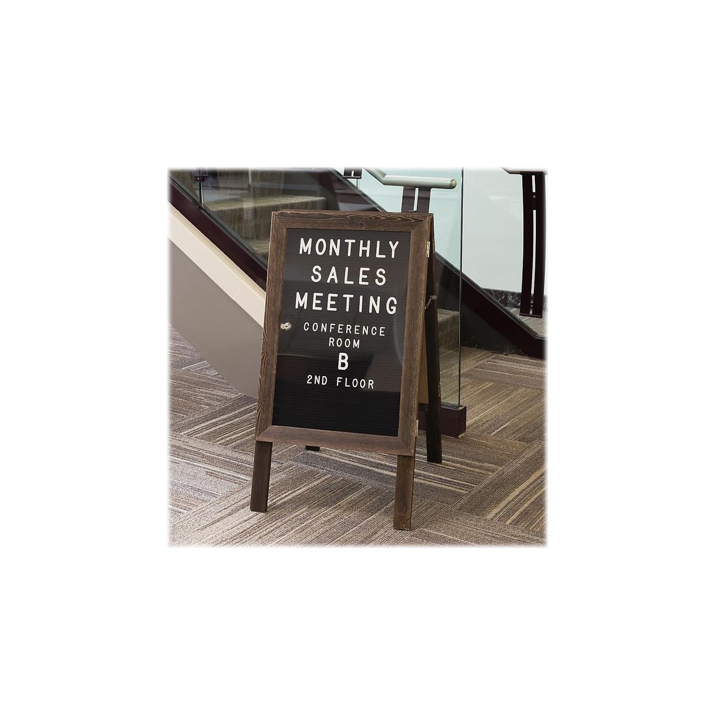 Excello Global Products Large Wooden A-Frame Sign 36x20 Felt Letter Board with Changeable Letters & Enclosure-Freestanding Rustic Vintage Message Felt Board-Double Sided Display-Standing Sidewalk Sign