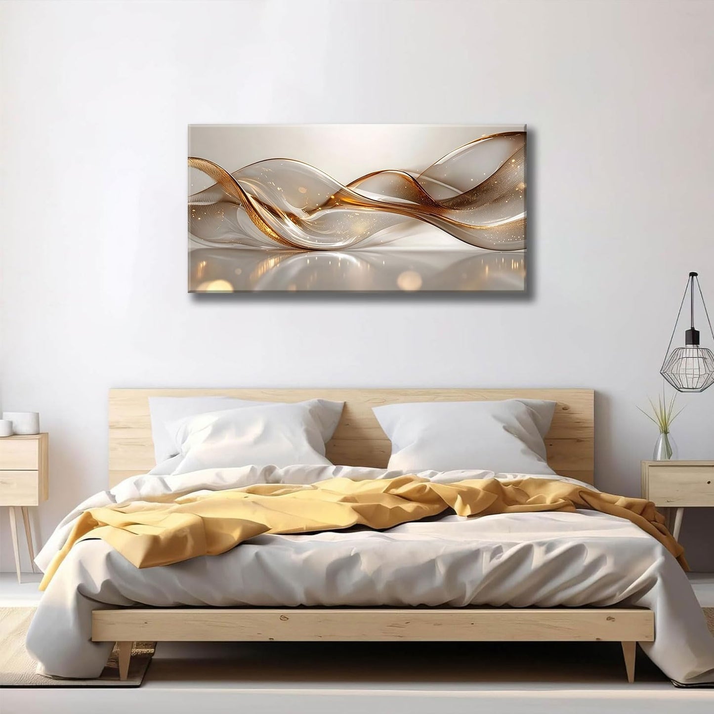 Modern Large Living Room Canvas Wall Art Gold Abstract Lines Decor painting Pictures Transparent Wave Neutral Posters Prints for Bathroom Bedroom Office Hallway Home Decoration