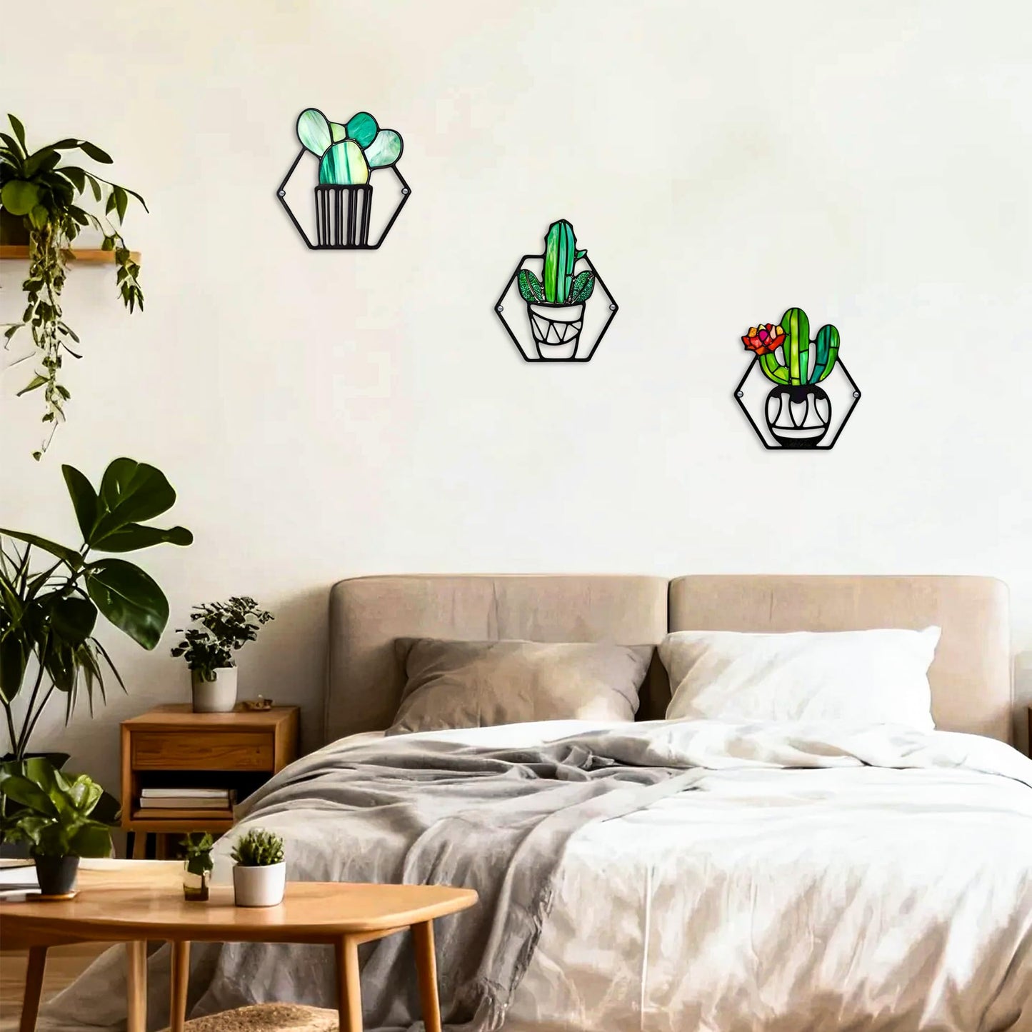 ArtCachet 3-Piece Metal Floral Wall Art - Bathroom Arts & Modern Farmhouse Decor,Home Wall Decors Sculptures for Living Room, Dining Room, Bedroom Wall Decorations & Housewarming Gift(Cactus -1)