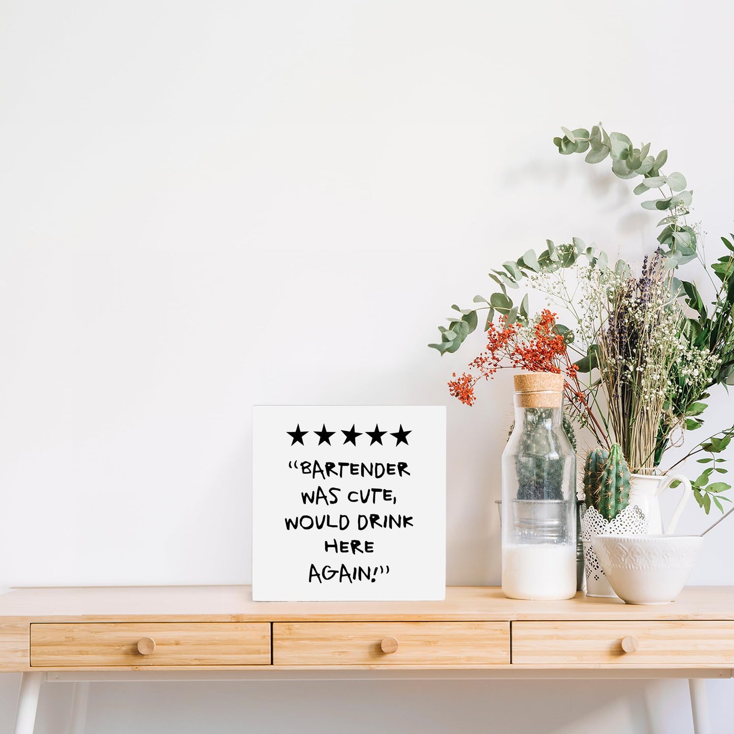 OFlich Funny coffee wine bar accessories Wooden Box Desk Sign, Wine Bar Table Decor, Trendy Decor, 5×5 Inch
