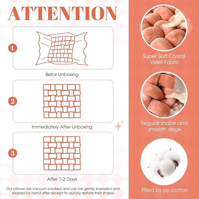 Wenqik 2 Pcs Knot Pillows Square Knotted Plush Throws Soft Accent Pillows Decoration Cushion for Couch Home Office Living Room Bedroom Bed Sofa Decor, 12'' x 13''(Coral Red,Crystal Velvet)