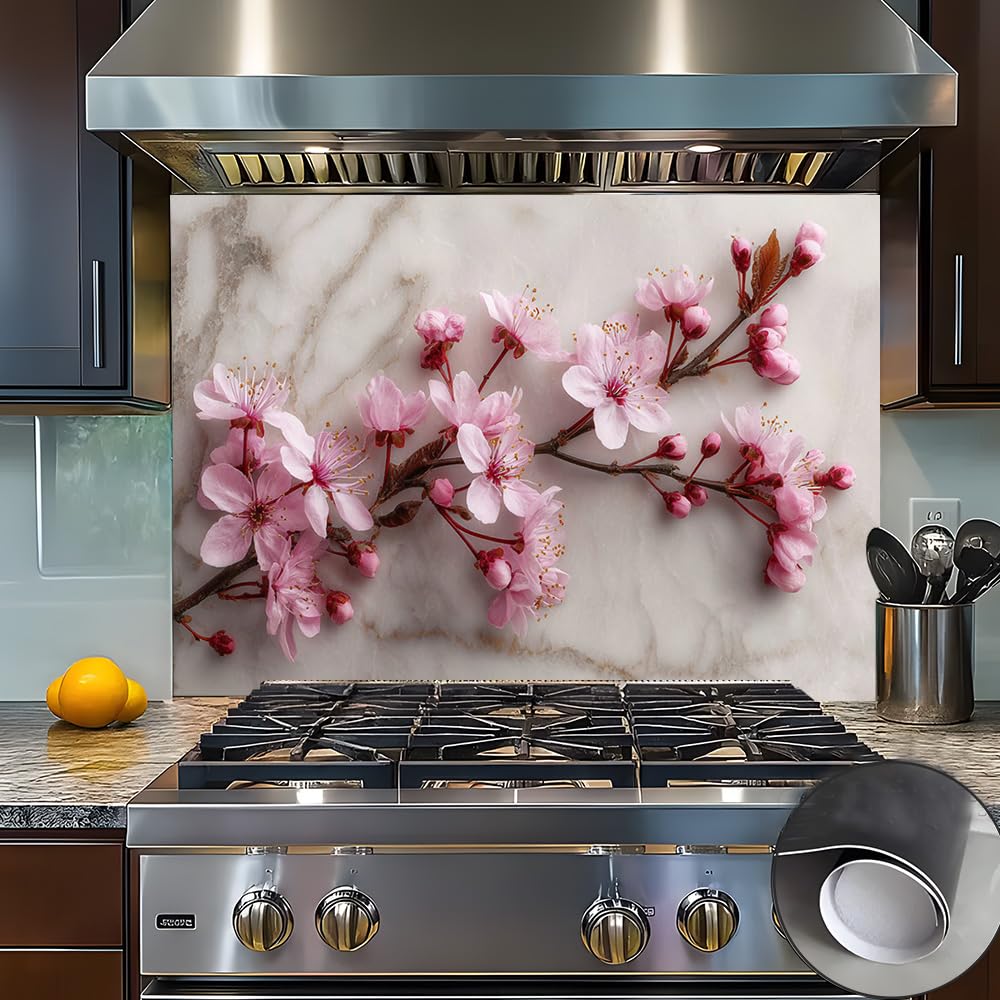 Cmialusie Peel and Stick Wall Sticker 35.4 x 23.6 Inch Cherry Blossom Marble Decorative Wall Decal for Home