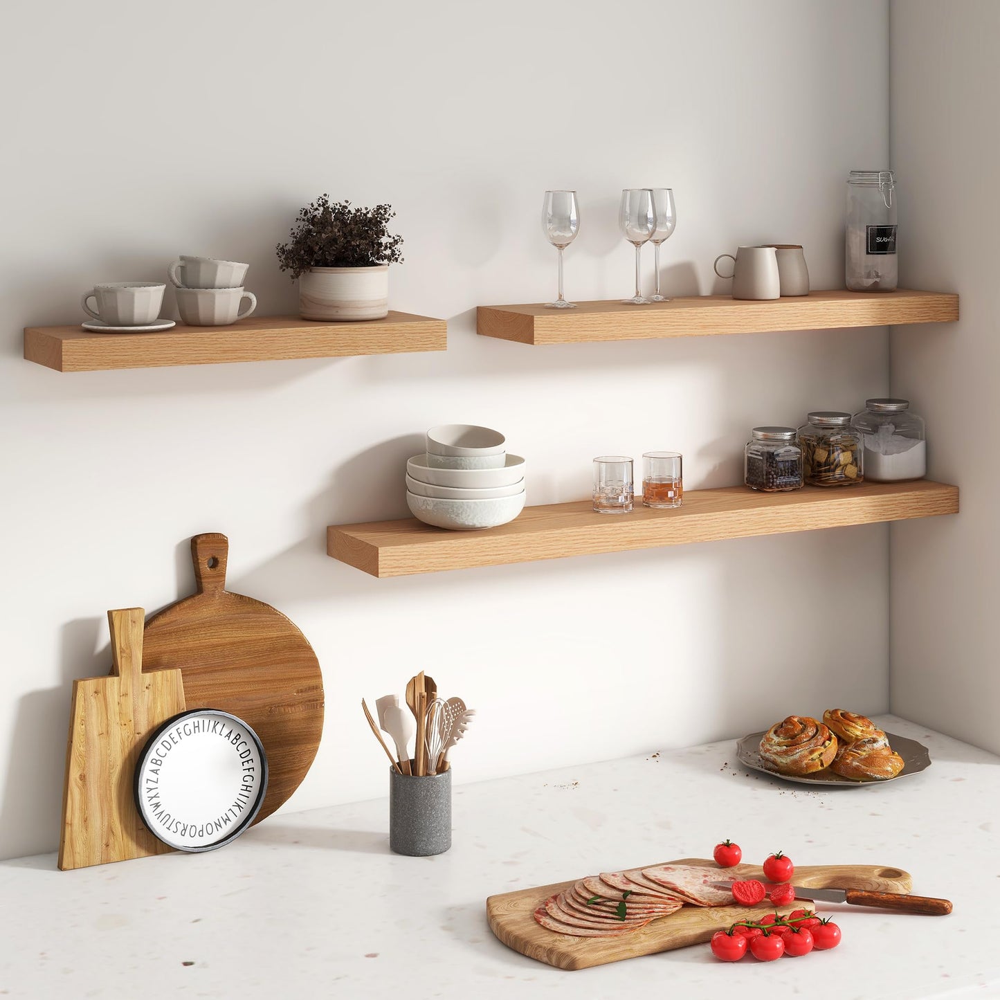 Floating Shelves for Wall, USA-Sourced Oak Wood 48 Inch Long Wall Shelves, Natural Wooden Wall Mounted Picture Ledge Shelf, Nursery Book Storage Shelf Kids Bookshelf, Display Shelf for Bathroom