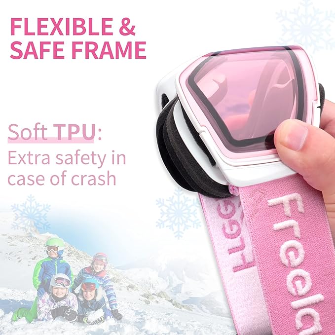 Freela Kids Ski Snowboard Goggles for Toddler(3-14) Youth Anti Fog Anti UV Goggles Girls Boys Snow Skiing Equipment