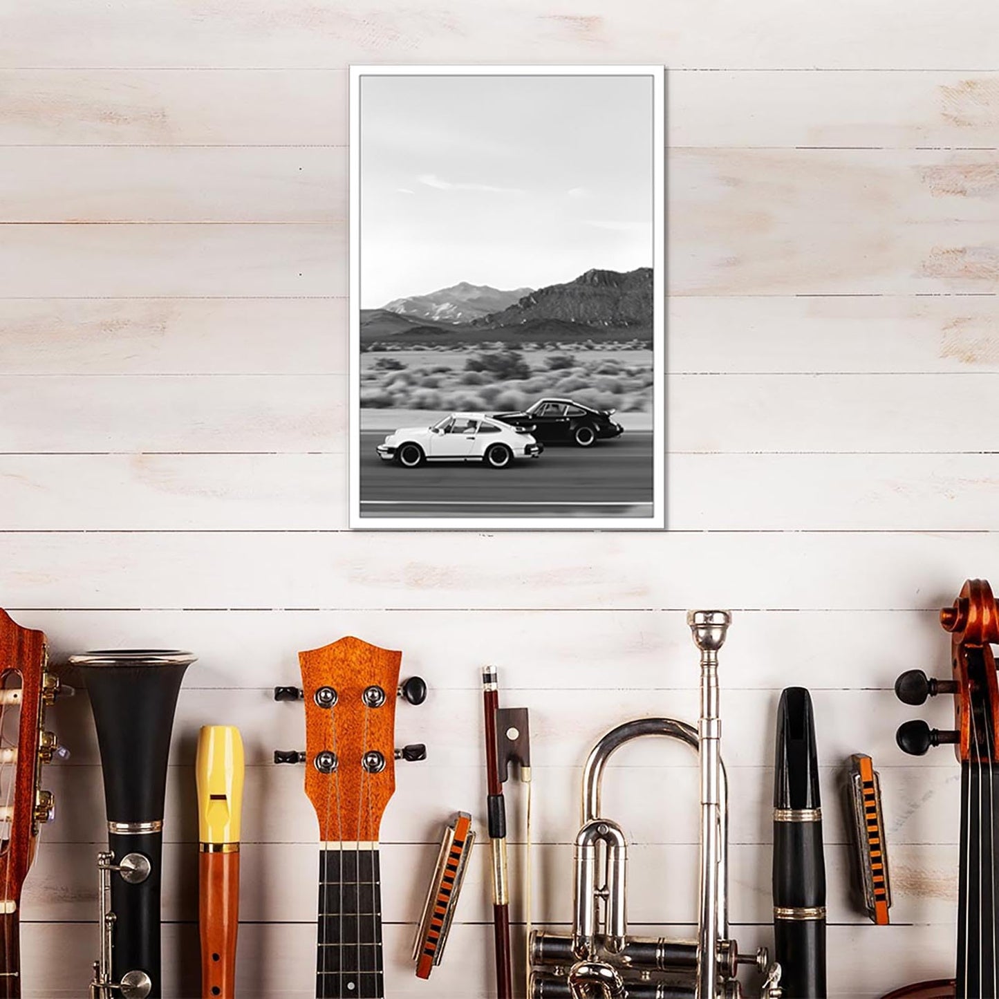 Retro Black And White Car Poster Supercar Canvas Wall Art Luxury Car Lover Sunset Mountain Landscape Aesthetic Prints Painting For Living Room Bedroom Great Garage Wall Decor 12x16in Unframed