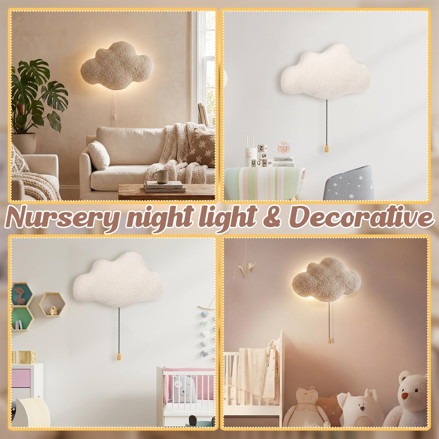 Aurelema Fluffy Cloud Night Light Wall Lamp Sleeping Nursery Lighting Cute Floating Battery Operated Hanging Lamp for Baby Boys Girls Bedroom Room Nursery Wall Decorations