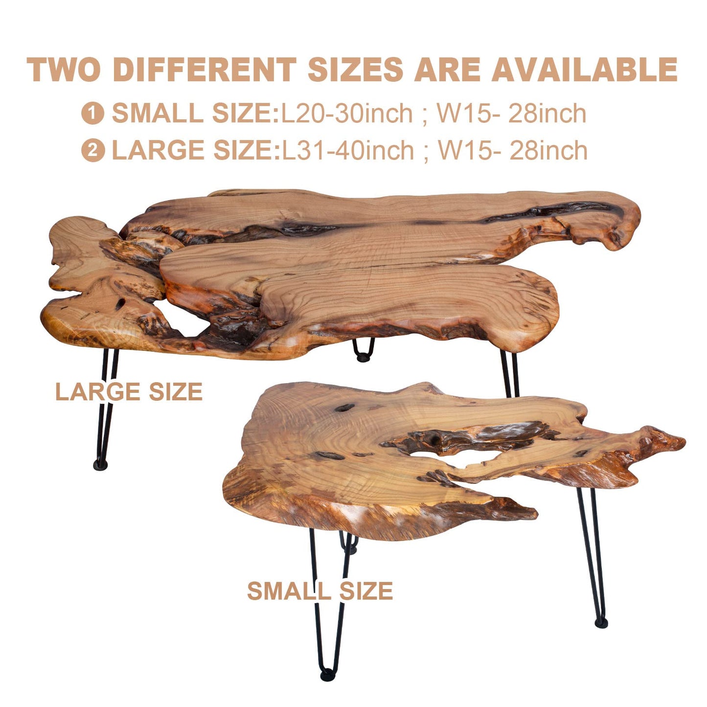 BTEOBFY Handcrafted Edge Coffee Table | Natural Wood with Unique Organic Shape | Metal Hairpin Legs for Living Room, Side Table & Boho Decor,Clear Lacquer Finish
