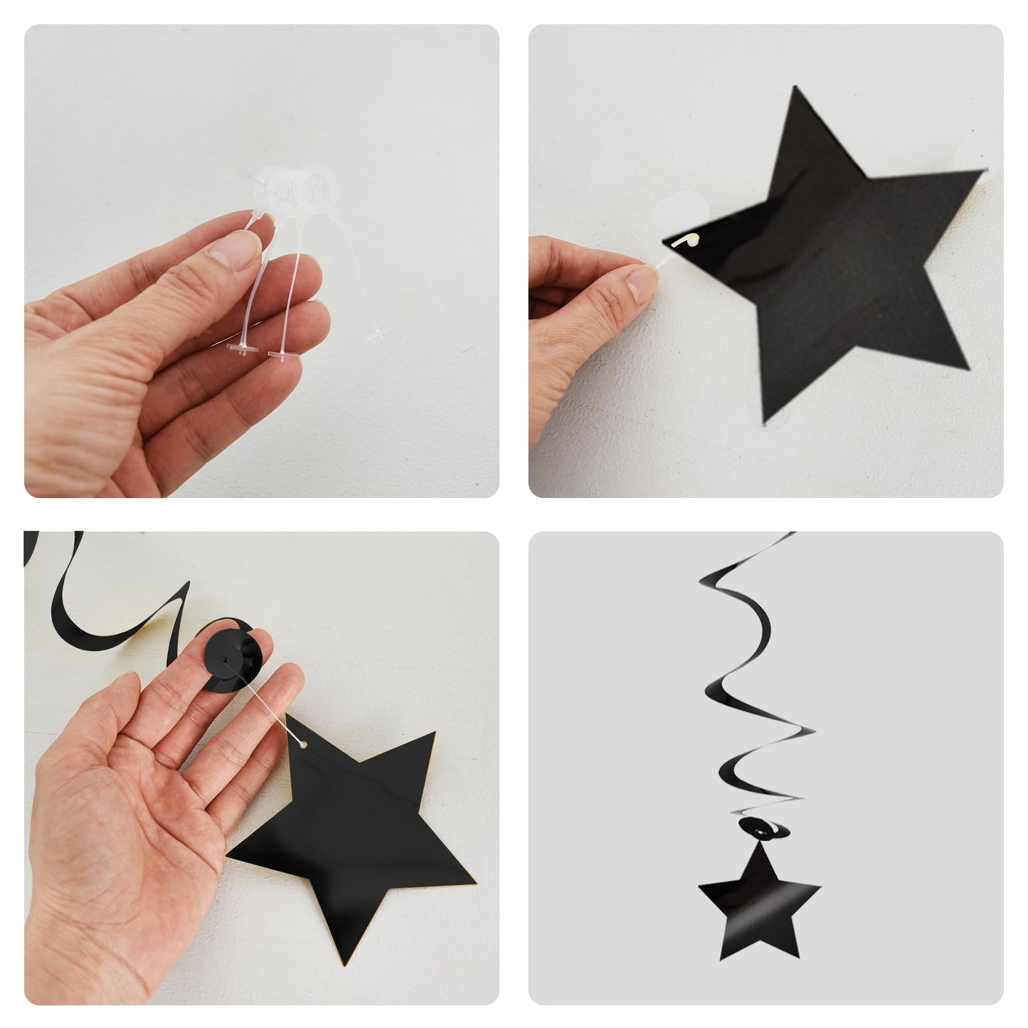BEISHIDA Black Silver Stars Hanging Swirls Bachelorette Graduation Hanging Ornament Decorations for Birthday Party Supplies Congrats Grade 2026 Graduation Decorations,Pack of 15