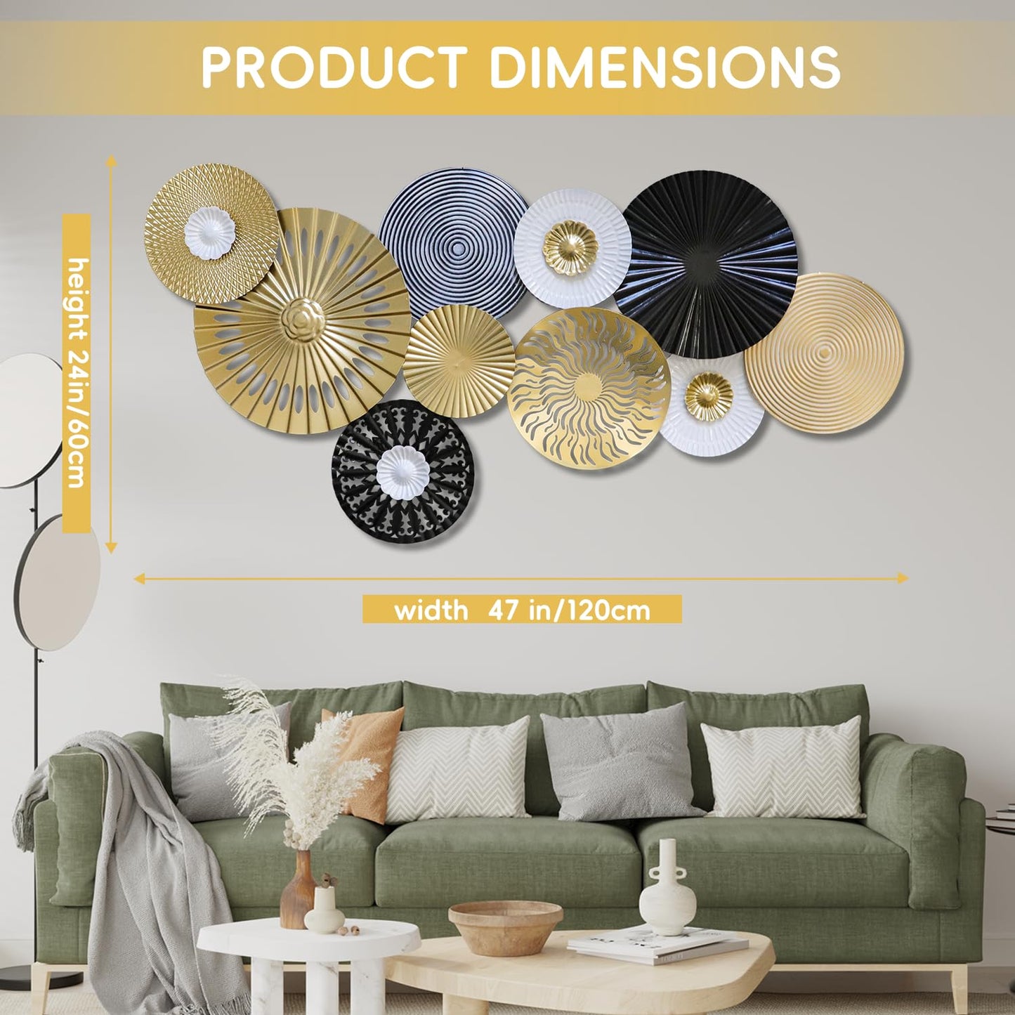 KEQAM Metal Wall Art for Living Room, 47''x24'' Large Metal Wall Decor,3D Modern Luxury Wall Sculpture,Suitable For Living Room,Dining Room Bedroom Outdoor