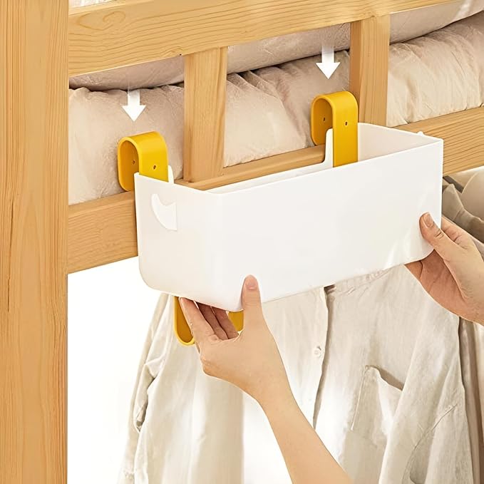 Bunk Bed Shelf for Top Bunk Plastic Bedside Shelf Accessories for Kids Bunk Bed Caddy with Hooks For Bed Rail, White, 11 lbs Capacity