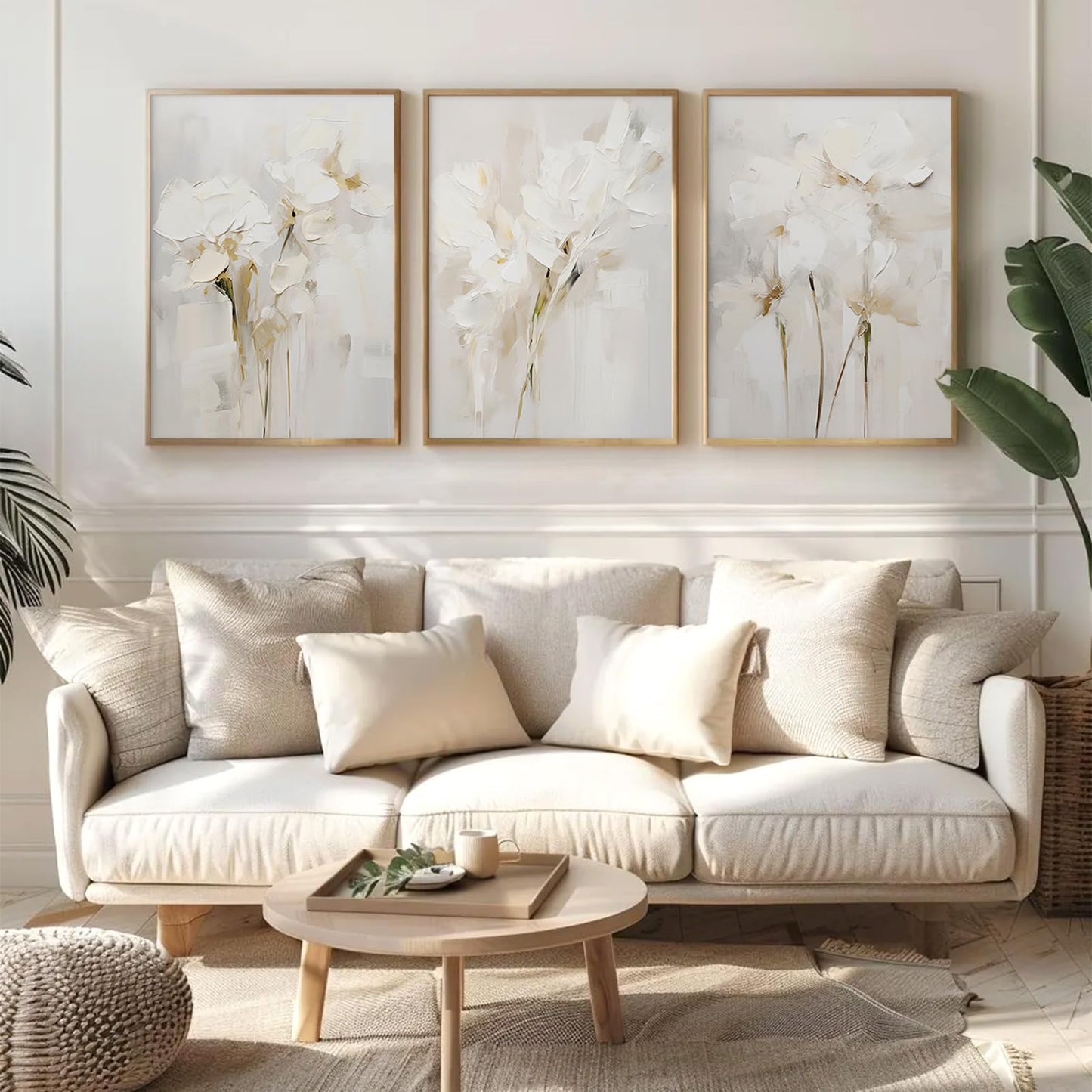 Neutral Wall Art Abstract Floral Canvas Pictures Beige Flower Wall Decor Modern Painting Minimalist Poster Abstract Botanical Prints White Artwork for Bedroom Living Room 12x16 Inch Unframed Set of 3