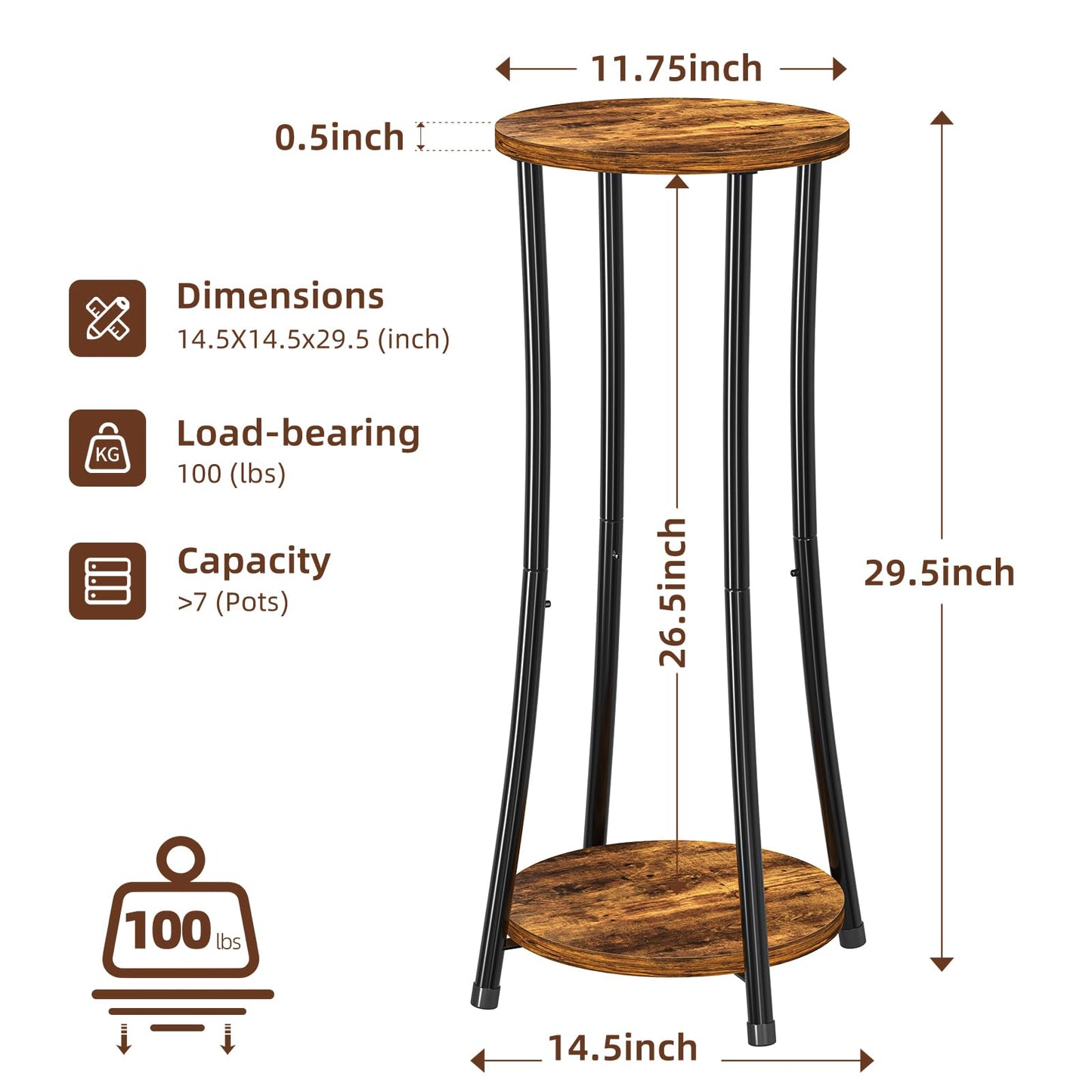 Ekisemio 2-Pack Plant Stand Indoor Outdoor, 2-Tier Round Flower Pot Holder with Rustic Brown Finish, Corner Plant Shelf for Balcony, Garden, Patio or Living Room