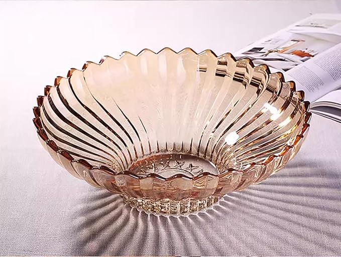 Glass Fruit Bowl or Decorative Bowl, used for Kitchen counter or living room center table decoration, 12.5 inch Fruit Bowl or Center Bowl (Amber)