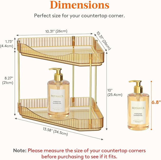 Lifewit 2-Tier Corner Bathroom Counter Organizer, Plastic Makeup Skincare Organizers Storage Countertop, Large Sink Cosmetic Perfume Shelf for Bedroom, Dresser, Kitchen, Vanity, Gold, 25 cm/10inch(H)