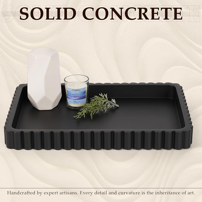 Concrete Decorative Tray for Coffee Table Decor, 14" Coffee Table Tray Ottoman Tray Table Centerpieces, Rectangular Modern Decorative Trays for Home Decor, Living Room, Entry, Black