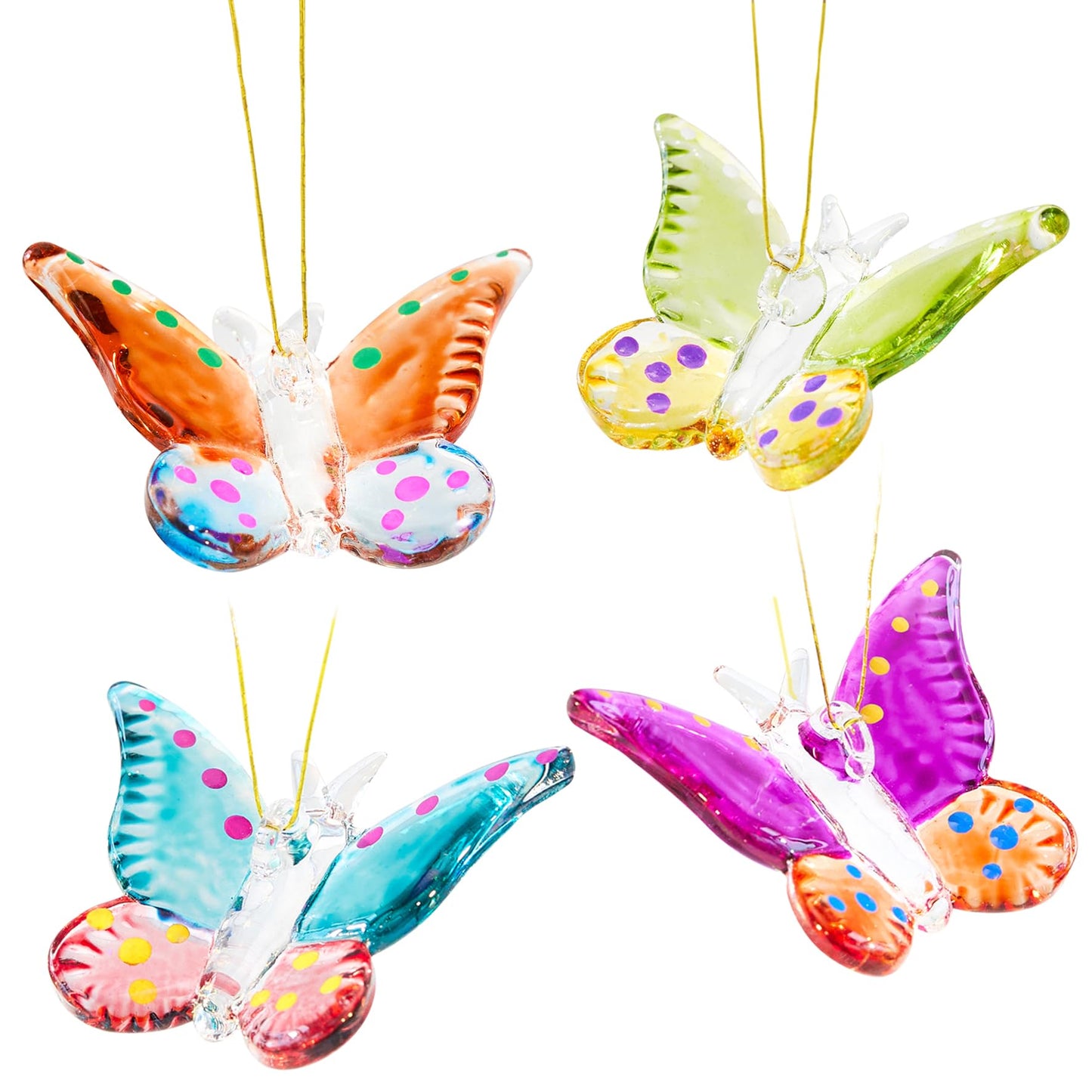 Set of 4 Crystal Butterfly Hanging Ornament 1.7in Glass Butterflies Ornaments Gifts for Women