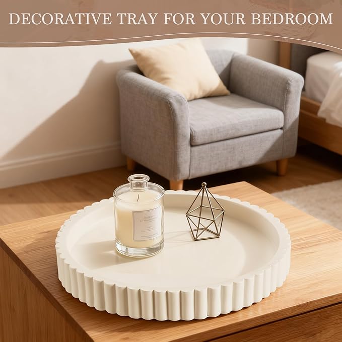 Decorative Tray for Coffee Table Decor - Resin Round Tray Stylish Coffee Table Centerpiece for Living Room Decor, Minimalist Vanity Organizer for Candles, Perfume, Bathroom & Home Styling