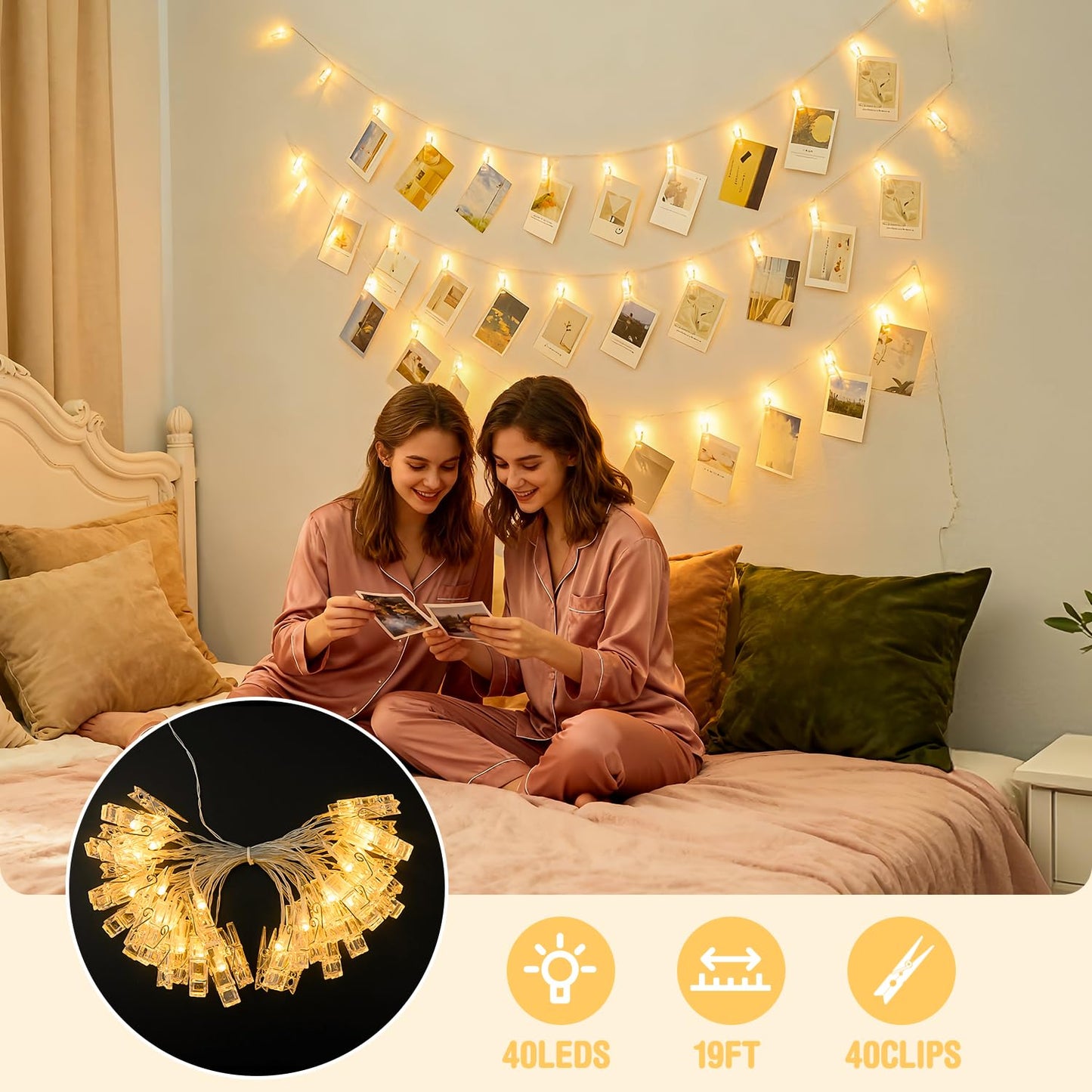 JMEXSUSS 20.8FT 40 LED Photo Clip String Lights with 40 Clips, Teen Girl Gifts Trendy Stuff-Pictures Light for Wall, Battery Operated Fairy Lights for 13 Year Old Girl Room Bedroom Dorm Decor