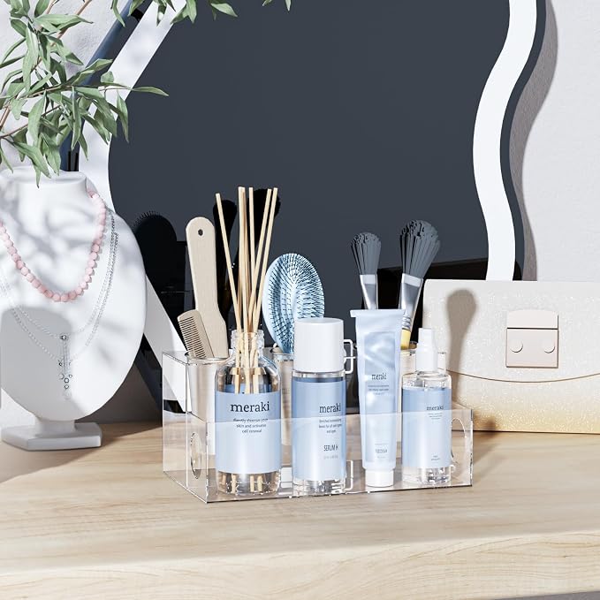 Hair Tool Organizer, Clear Acrylic Hair Dryer Holder with Insulated Cup, Bathroom Supplies Countertop Blow Dryer Holder, Vanity Caddy Storage Stand for Accessories, Makeup, Toiletries