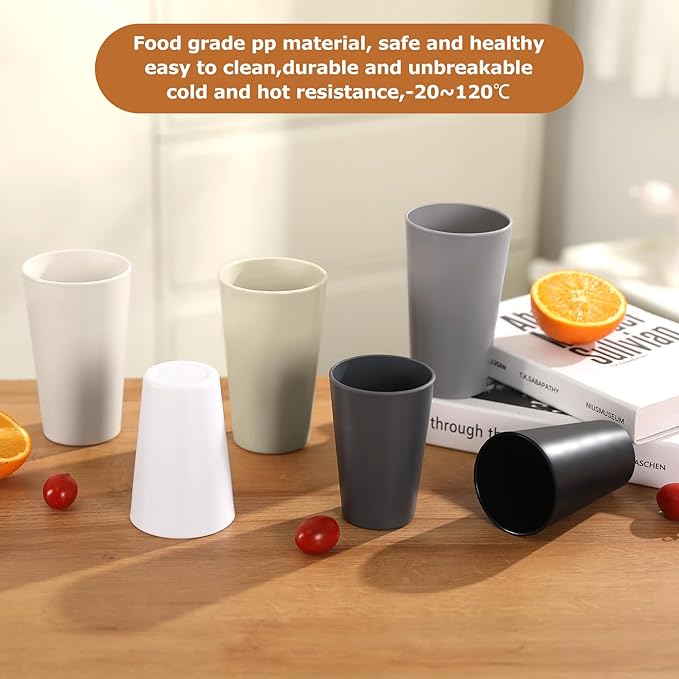 HEYCOME 24 Pcs Unbreakable Plastic Cups Set, 12 Pcs 14 oz and 12 Pcs 20 oz Reusable Plastic Cups, Stackable Water Tumblers, Drinking Cup for Kitchen, BPA-free, Dishwasher and Microwave Safe, 6 Colors