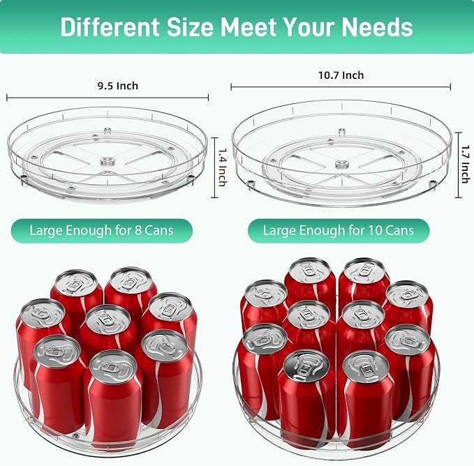 Optish 2 Pack Lazy Susan Organizer, 9.5" 10.7" Lazy Susan Turntable for Cabinet, Spice Organization for Cabinet, Refrigerator, Pantry, Closet, Countertop, Non-Skid Turntable Organizer, Clear