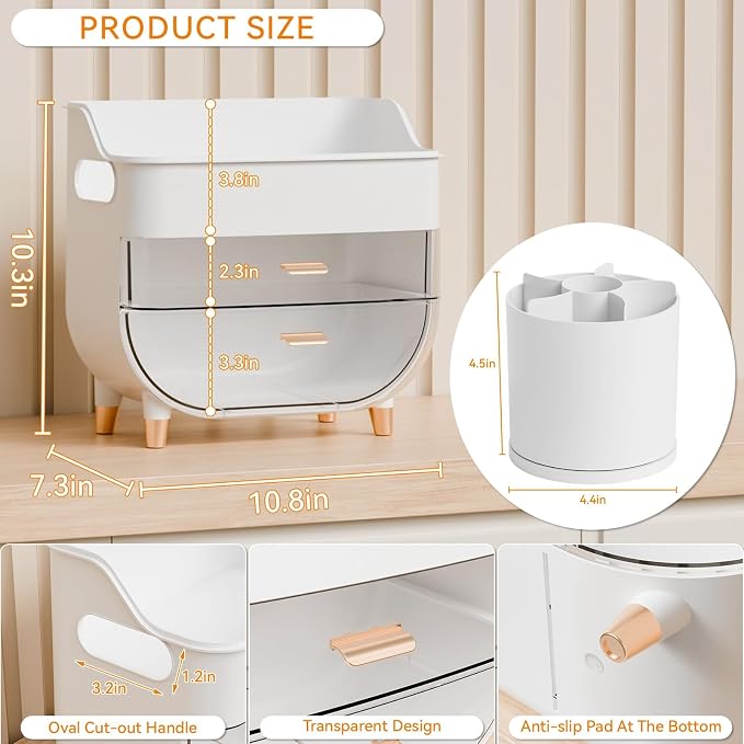 Yieach White Make up Organizer for Countertop,Vanity,Large Capacity Bathroom Makeup Skincare Organizers With Brush Holder,Makeup Storage Organizer for Lotion,Beauty Products,Skin Care,Makeup Display